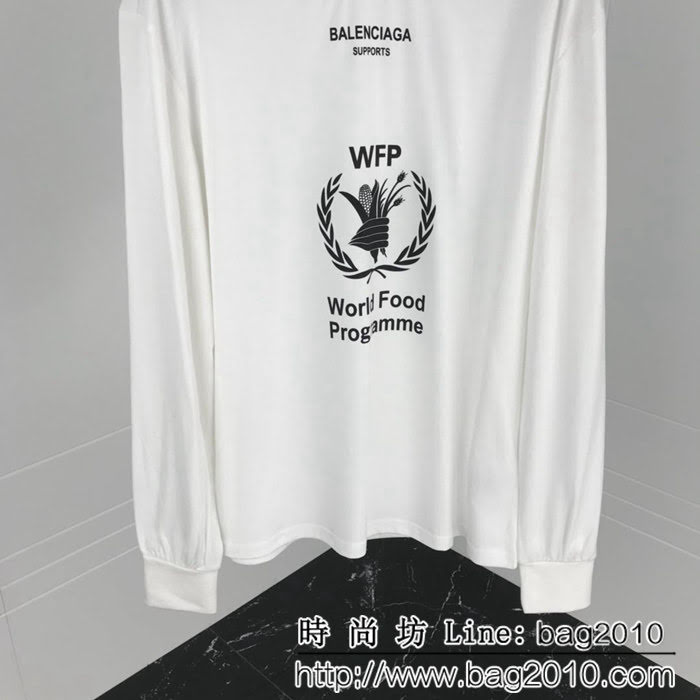 BALENCIAGA巴黎世家 18秋冬新款 世界糧食計畫署 白色長袖T恤 巴黎最新款 情侶款 ydi1158
